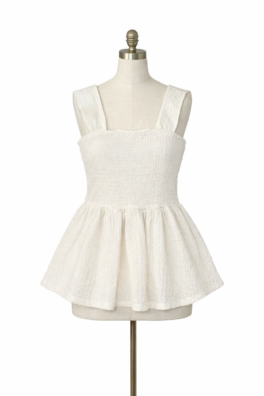Ren Faire Smocked Babydoll Layering Top M Ivory Cottagecore Fairycore Milkmaid